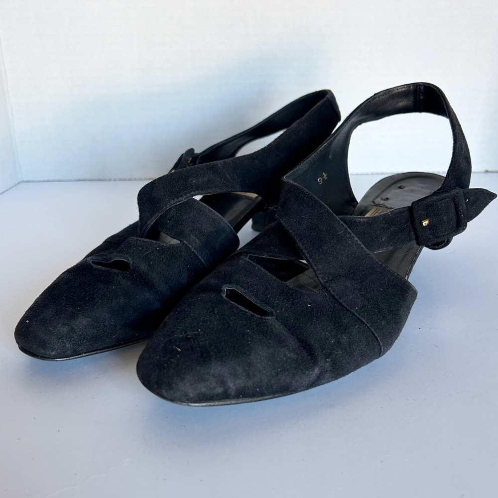 Thom Brown women’s suede sling back kitten heels